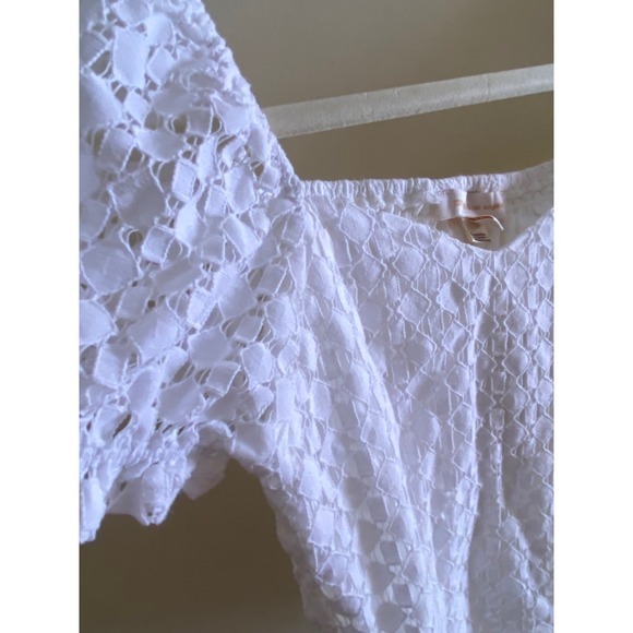 Monteau White Lace Puff Sleeve Smocked Crop Top Cottagecore Women's M - Picture 4 of 9